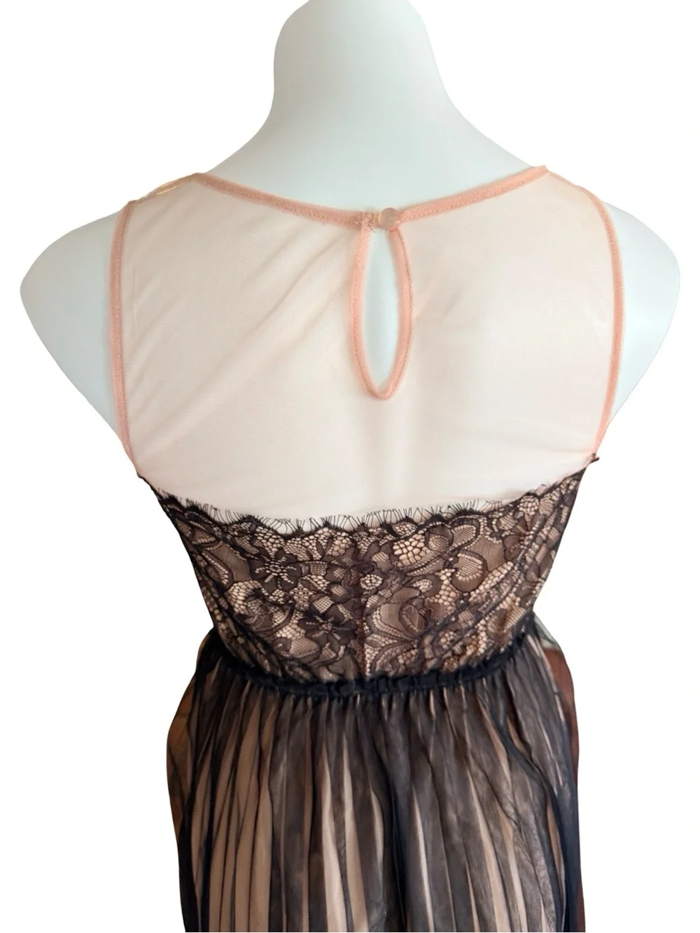 Pins & Needles Black Blush Lace Tulle Babydoll Mini Dress Keyhole Back Sz S - Picture 6 of 9